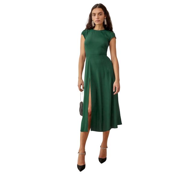 Reformation Gavin Dress Emerald Green Size 4 Small Cap Sleeve Slit Maxi Gown - Picture 3 of 11